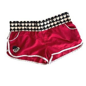 Roxy Womens Red Heart Print Waistband Board Shorts Swim Trunks Size 7 Retro
